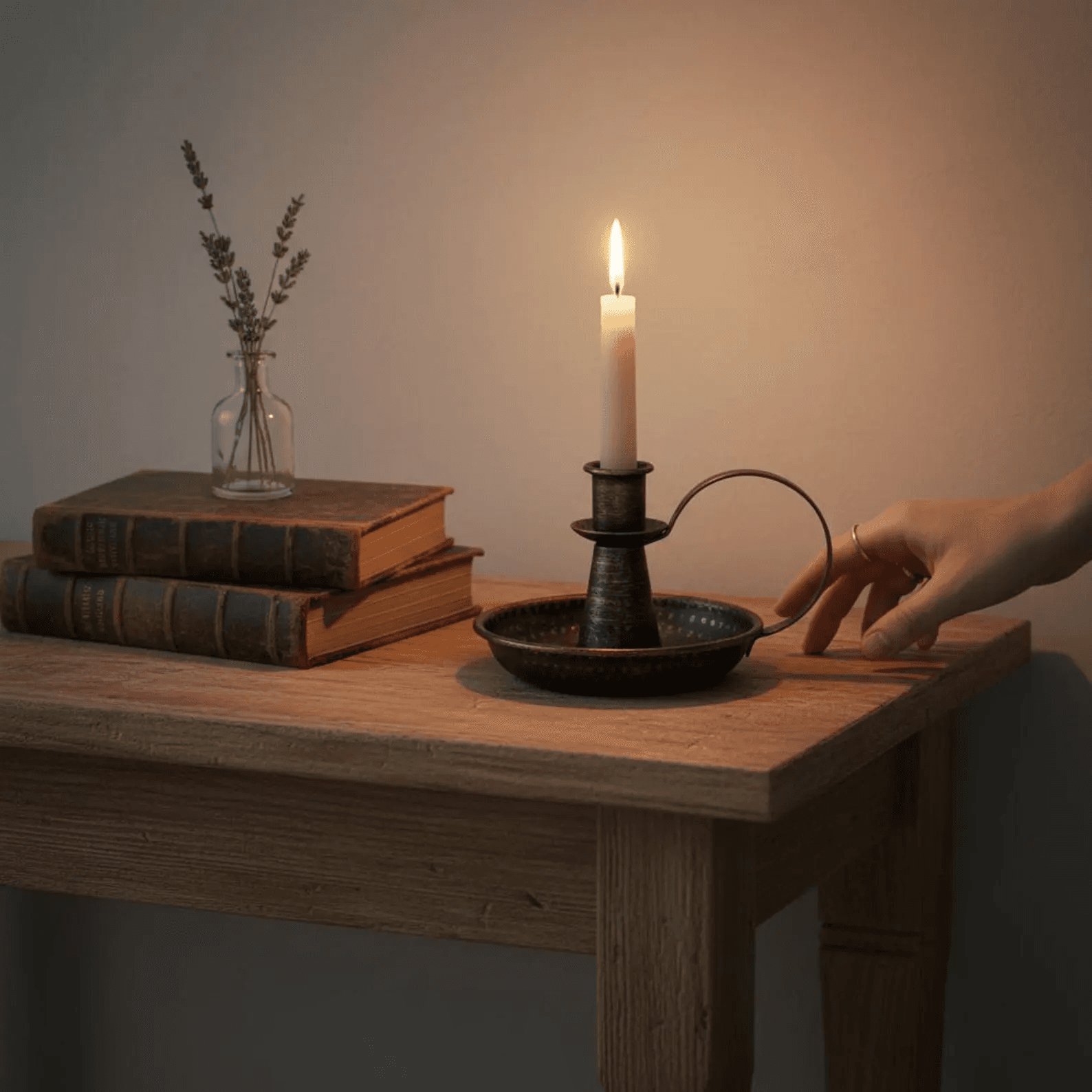 Minimalist brutalist cast iron candlestick holder
